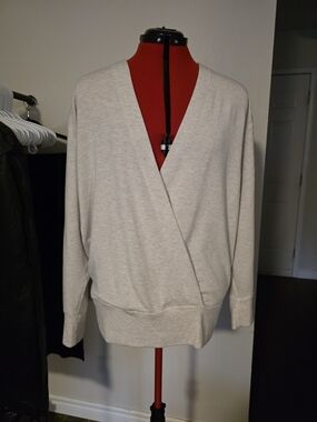 Athleta Cream Wrap-Front  Crosspver V-Neck Sweater